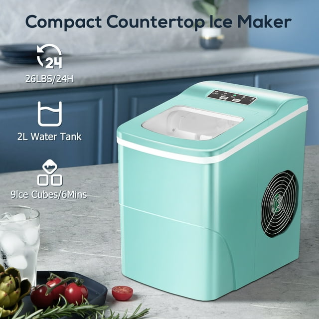 KISSAIR Portable Ice Maker, Efficient & Quiet, 26lbs/day