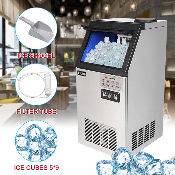 ZOKOP Stainless Steel Ice Maker - High-Capacity Cube Ice Machine