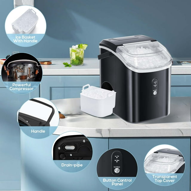 Auseo Nugget Ice Maker - Portable, Self-Cleaning, 33lbs/24H for Home & Office