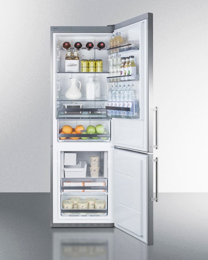 Summit 24" 10.8 cu. ft. Counter Depth Bottom Freezer Refrigerator with Ice Maker - Stainless Steel