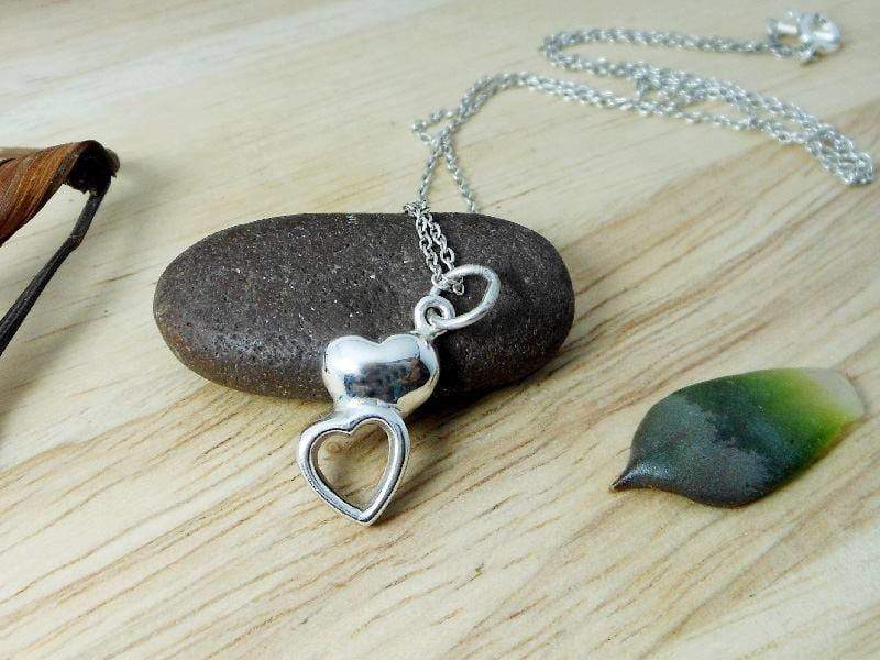 Exquisite Sterling Silver Twin Heart Charm Necklace