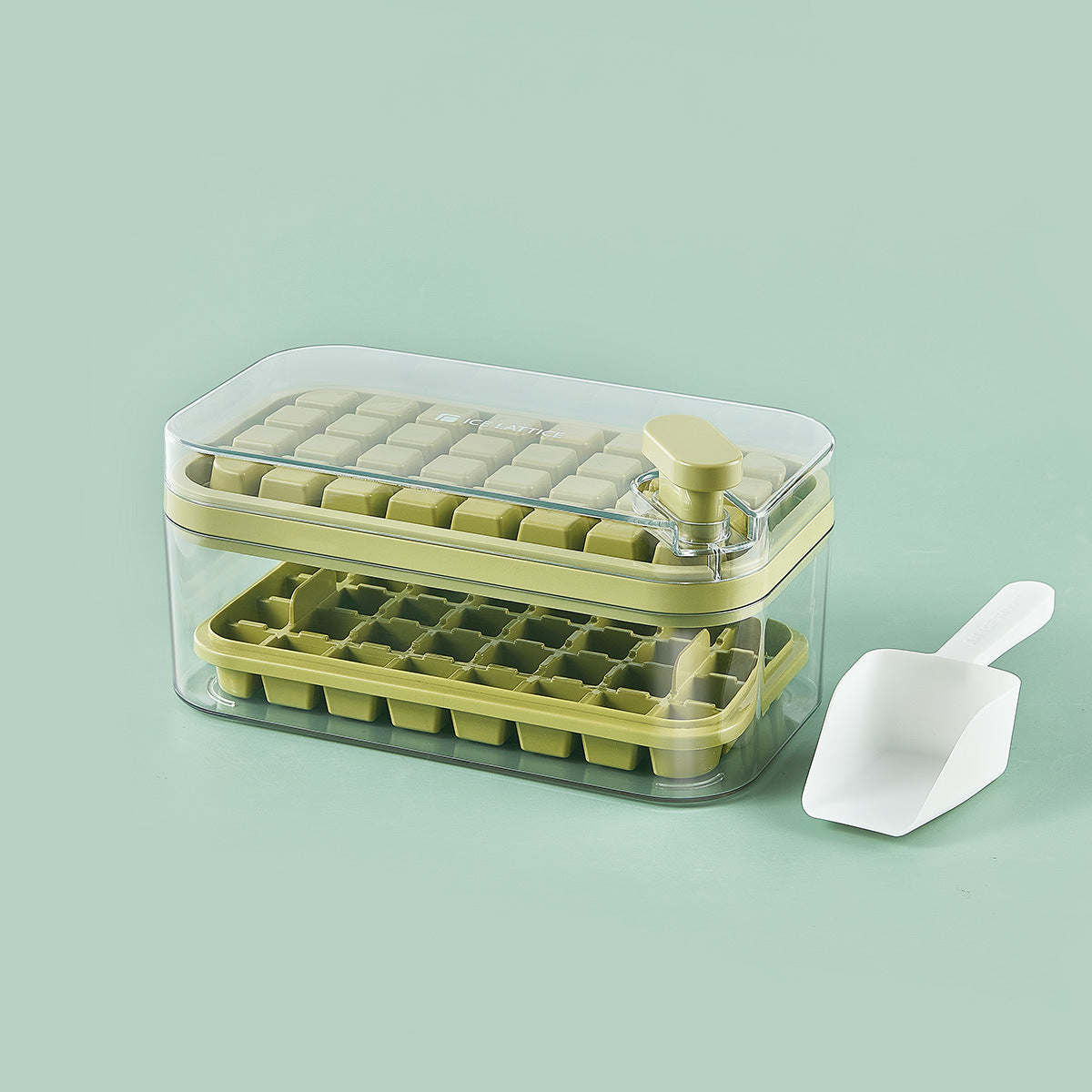 One-Button Ice Cube Maker with Storage Box and Lid