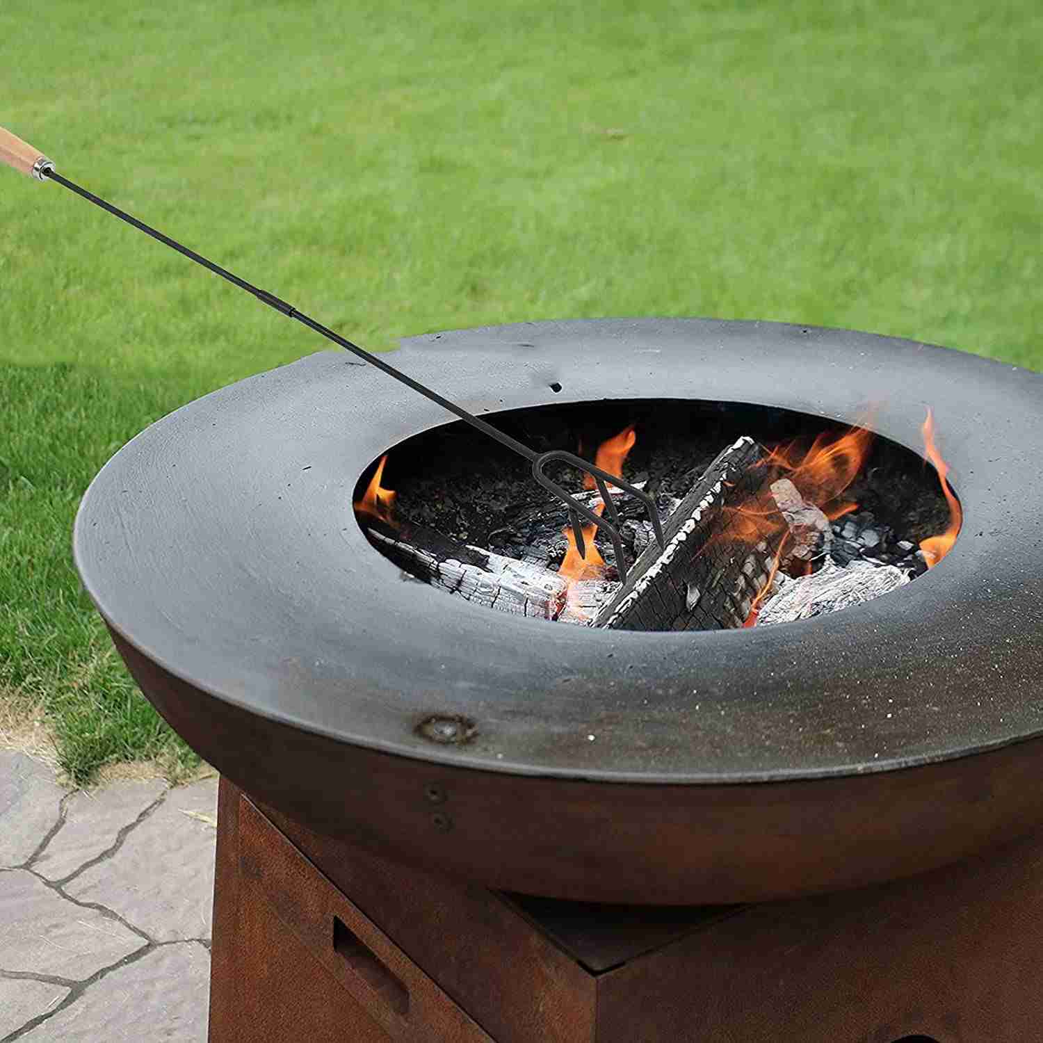 Ihomepark 33" Steel Fire Pit Poker Sticks with Wooden Handles (2-Pack)