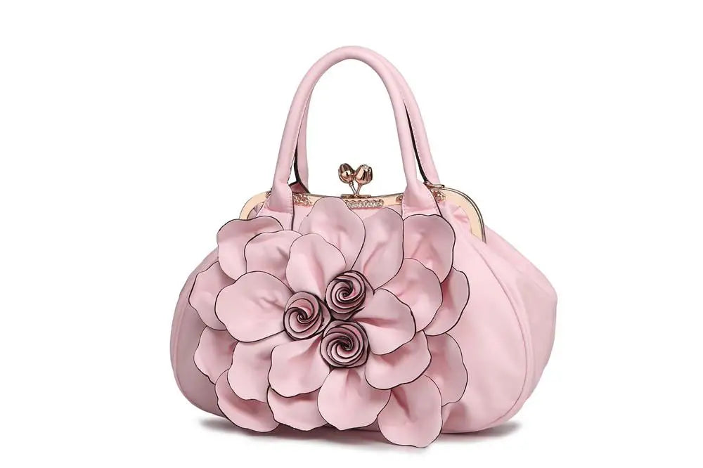Stylish Pink Flower Buckle PU Leather Crossbody Bag