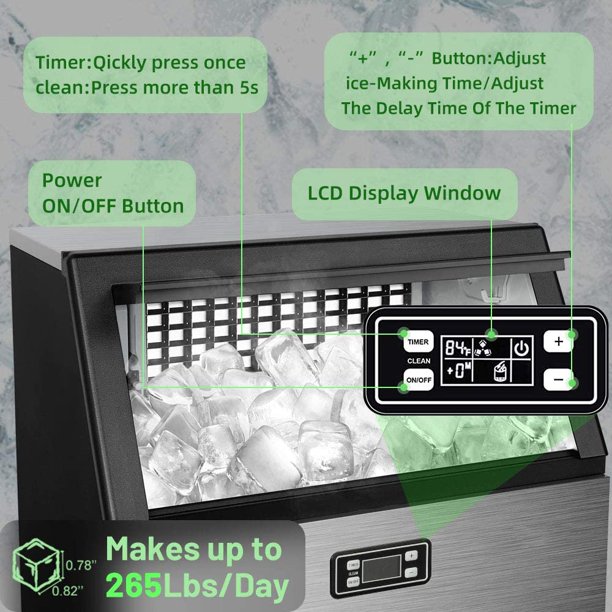 Auseo High-Capacity Commercial Ice Maker, 265 lbs/Day with 48 lb Storage