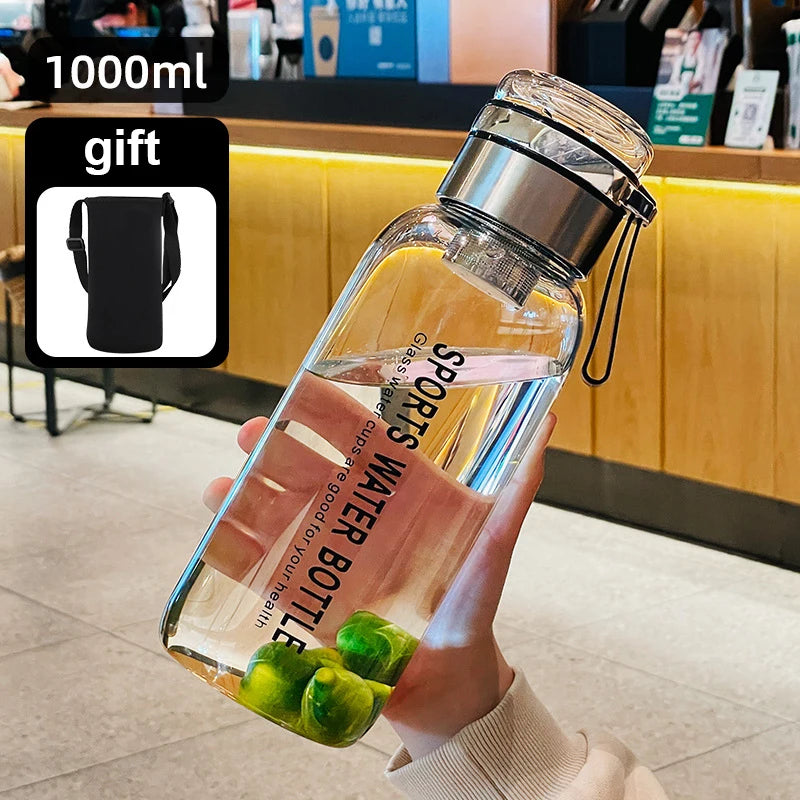 2L Glass Water Bottle with Tea Infuser, Leakproof & Portable for Outdoor Activities