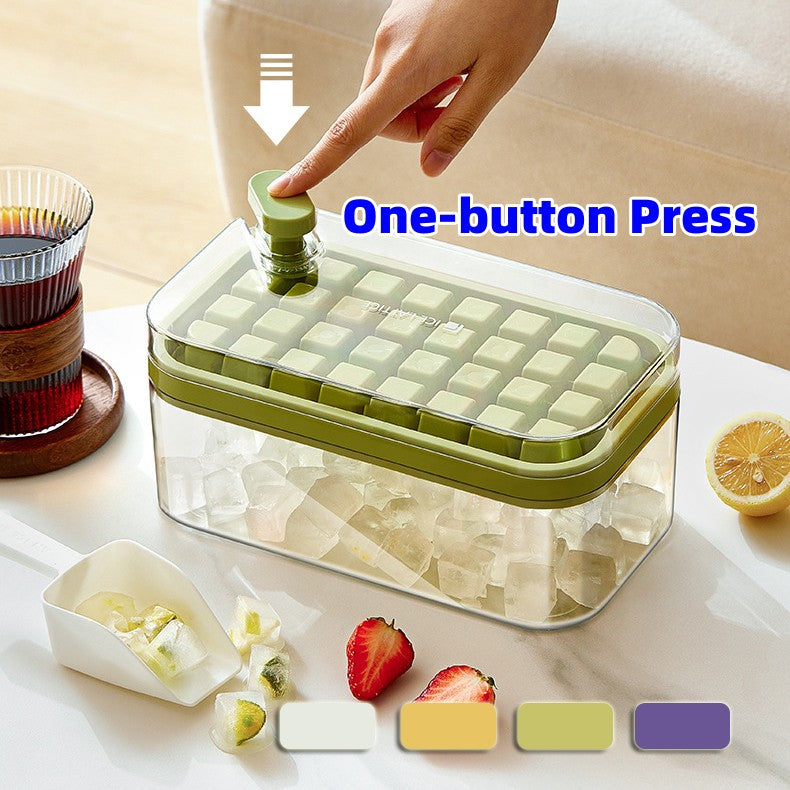One-Button Ice Cube Maker with Storage Box and Lid