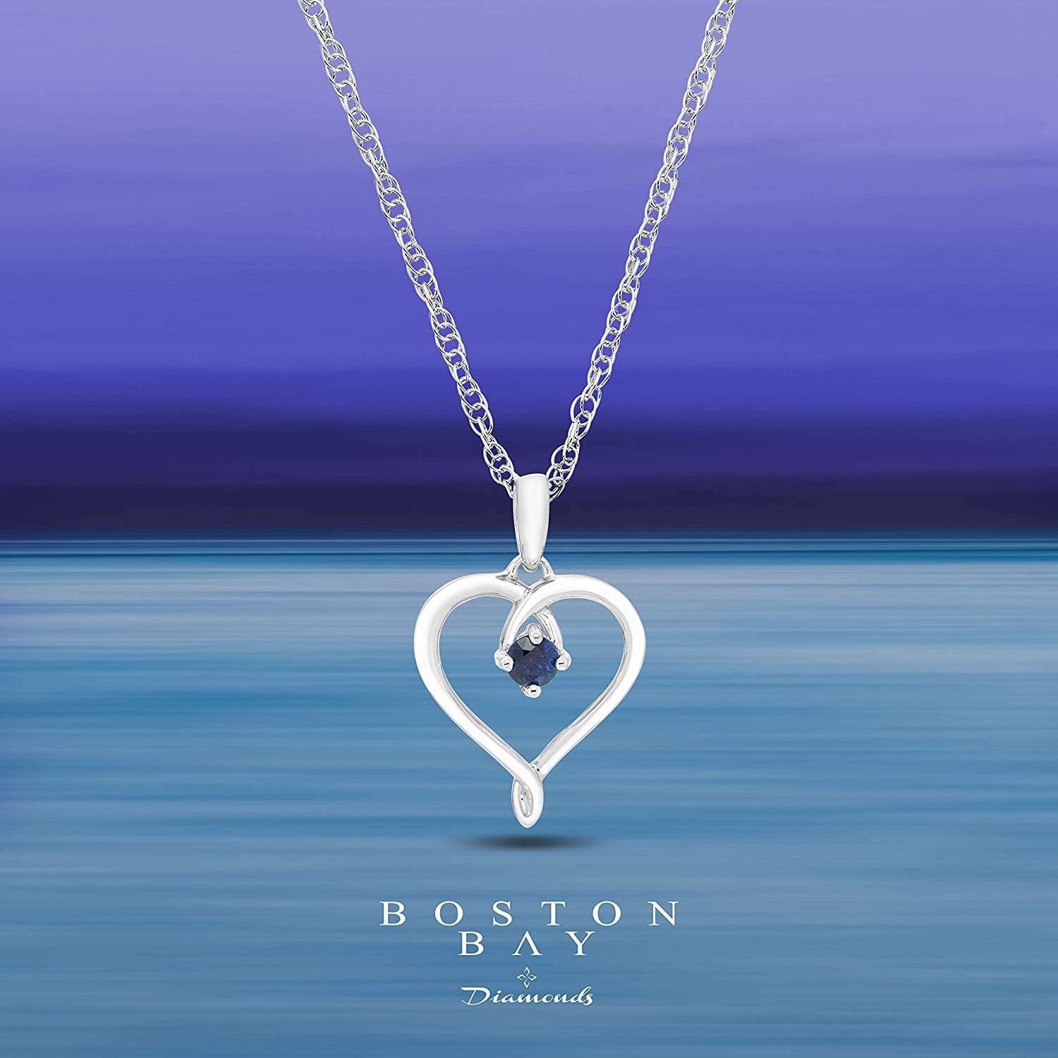 Sterling Silver Heart Pendant with Genuine Blue Sapphire