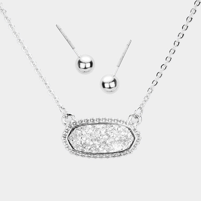 Glittering Druzy Hexagon Pendant Necklace