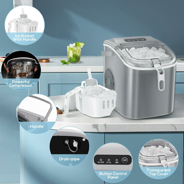Auseo Portable Ice Maker, Fast and Efficient Countertop Machine