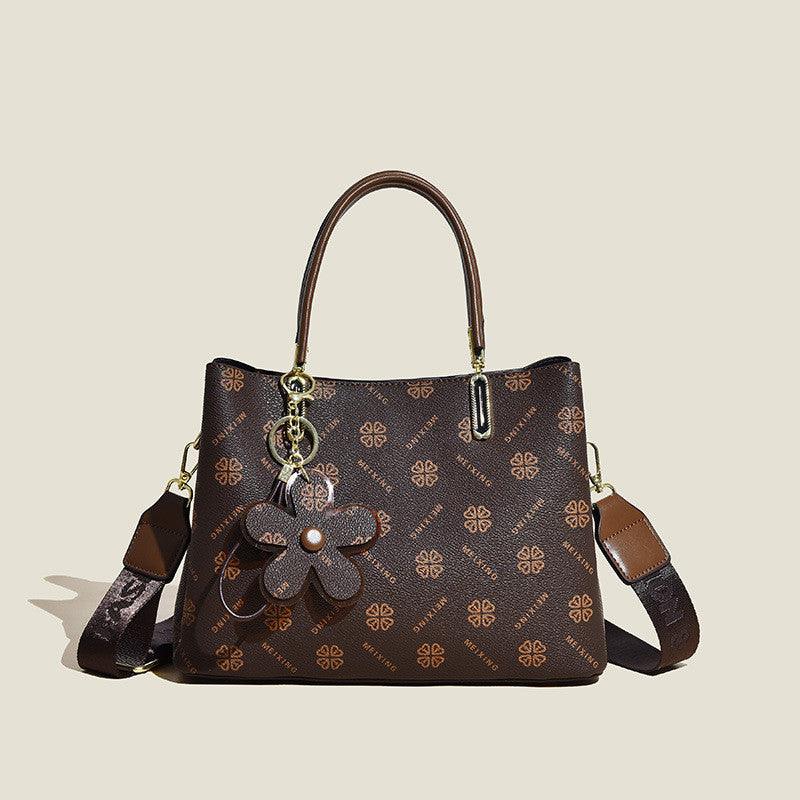 Elegant Floral Print Tote Bag with Pendant for Women