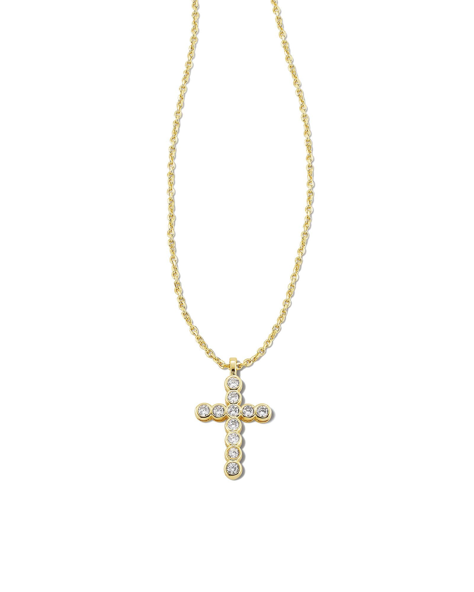 Kendra Scott White Crystal Cross Pendant Necklace in 14k Gold