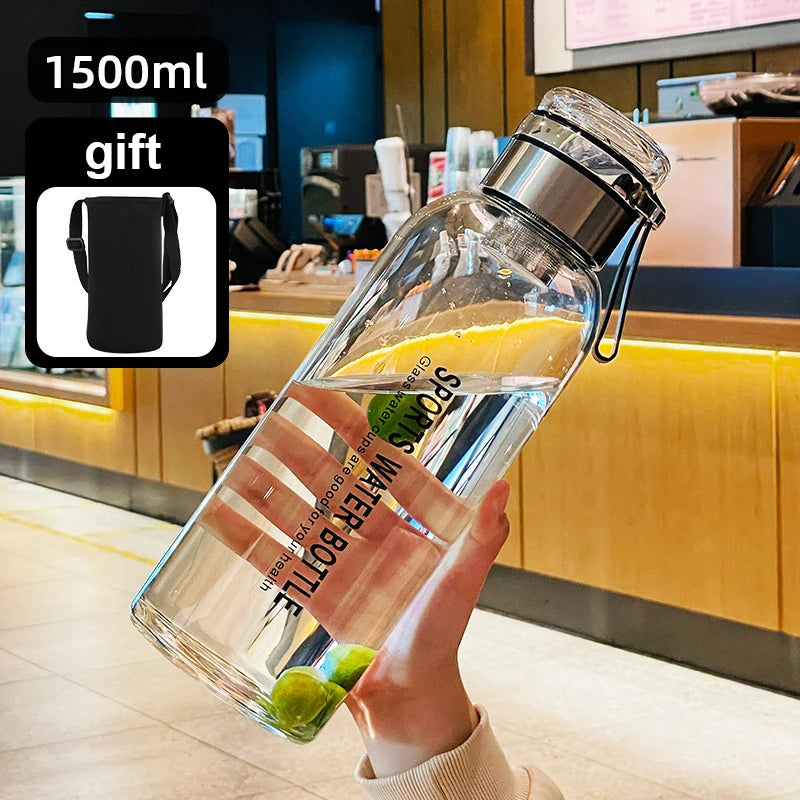 2L Glass Water Bottle with Tea Infuser, Leakproof & Portable for Outdoor Activities