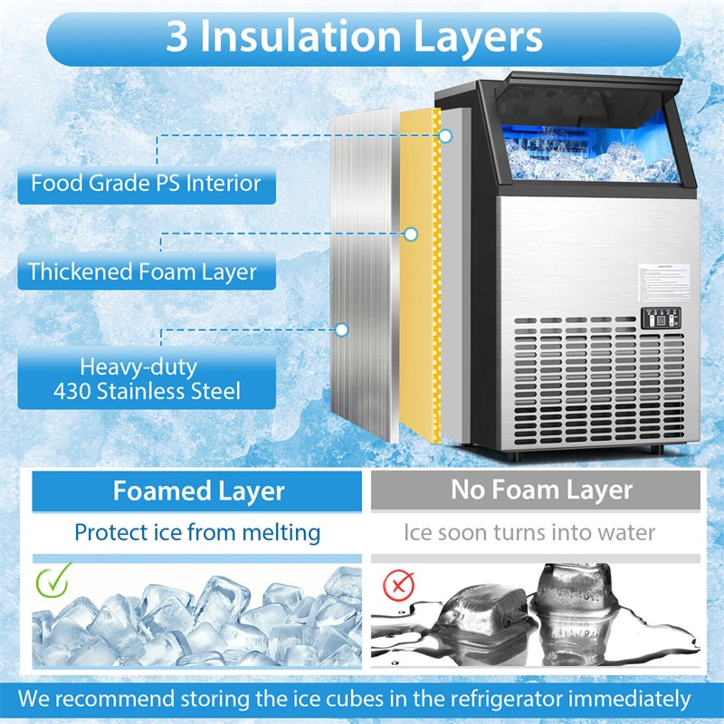 High-Capacity Stainless Steel Ice Maker - 110lbs Daily Output