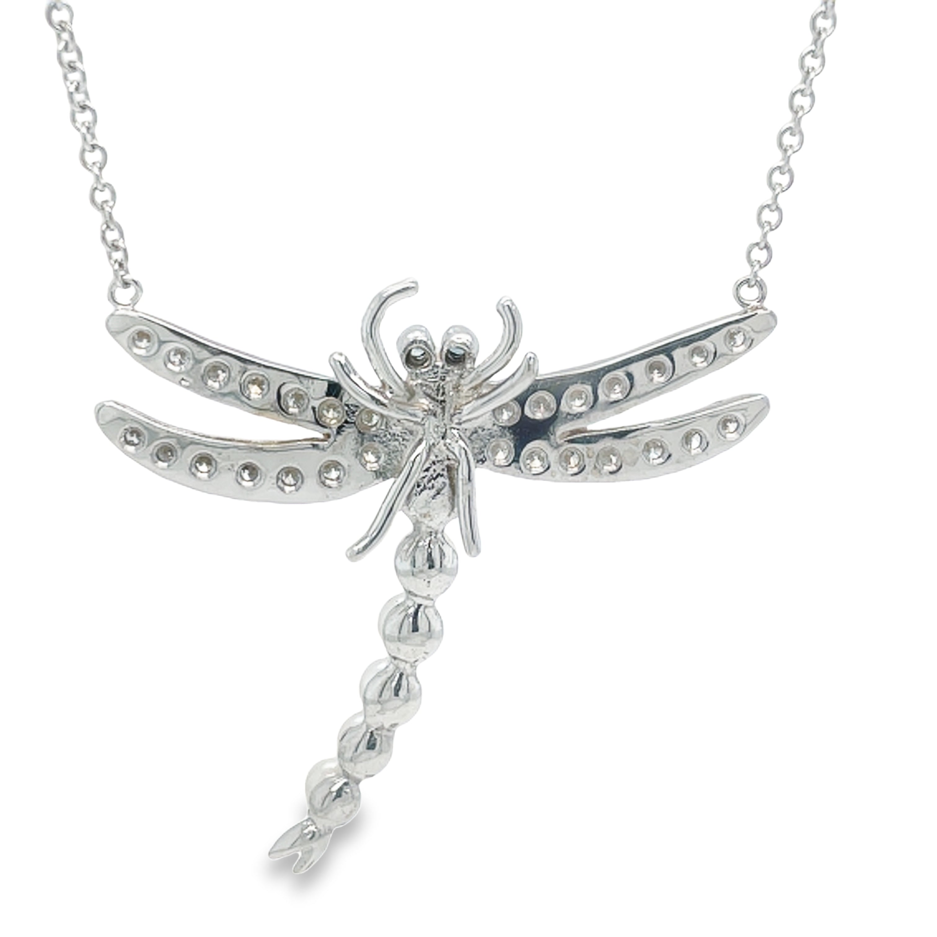Glamorous Diamond & Pearl Dragonfly Pendant Necklace
