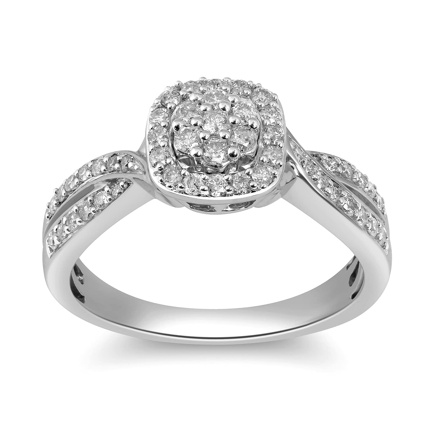 Gleaming Sterling Silver Engagement Ring with 1/2 CTTW Natural White Diamonds