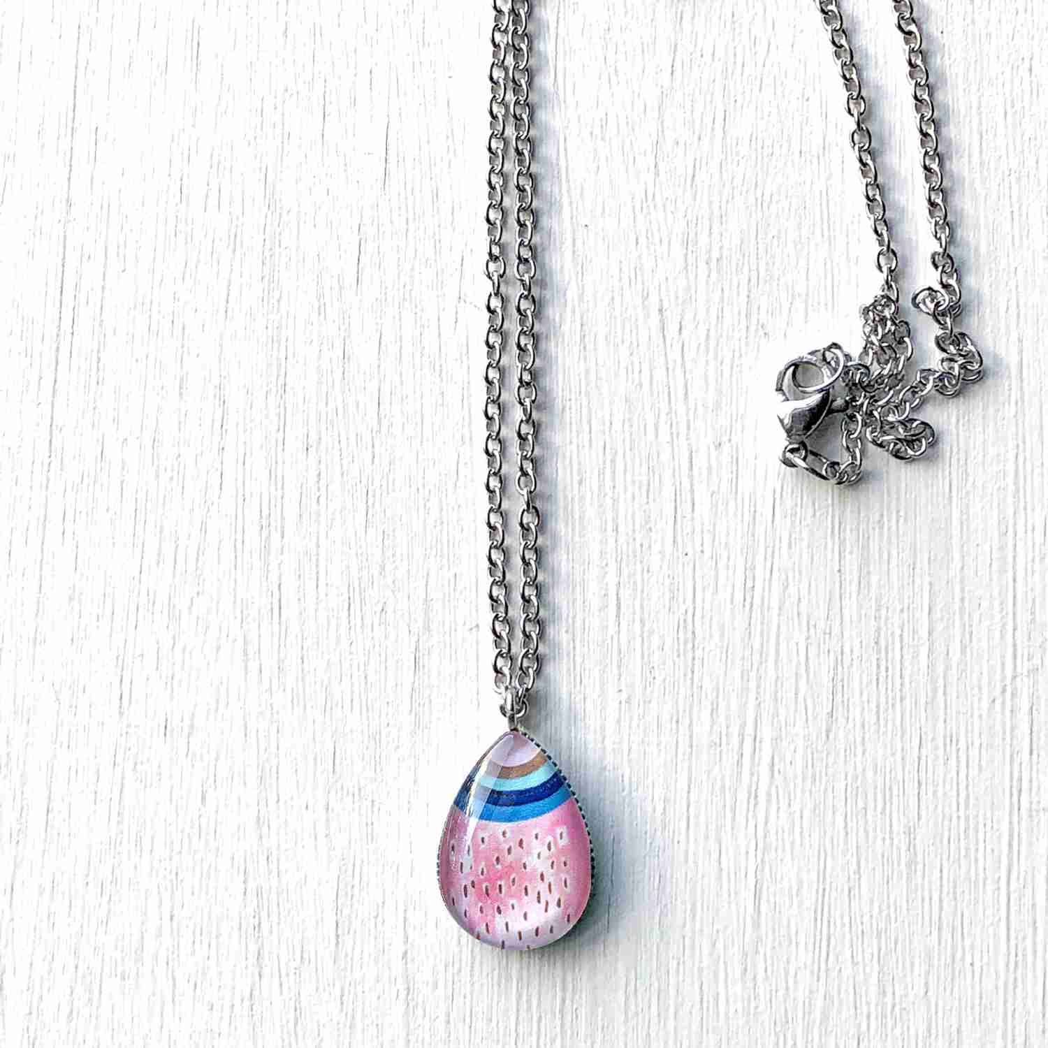 Handcrafted Rainbow Art Glass Pendant Necklace or Set