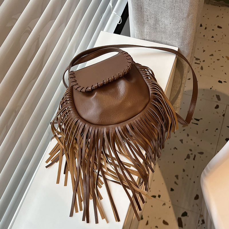 Stylish PU Leather Tassel Crossbody Bucket Bag