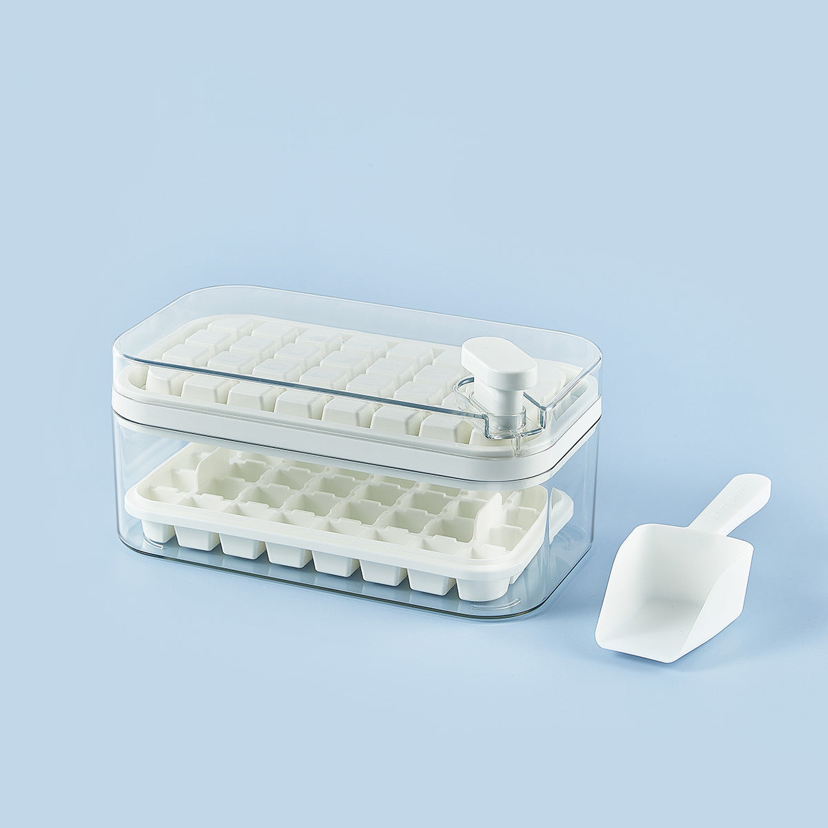 One-Button Ice Cube Maker with Storage Box and Lid