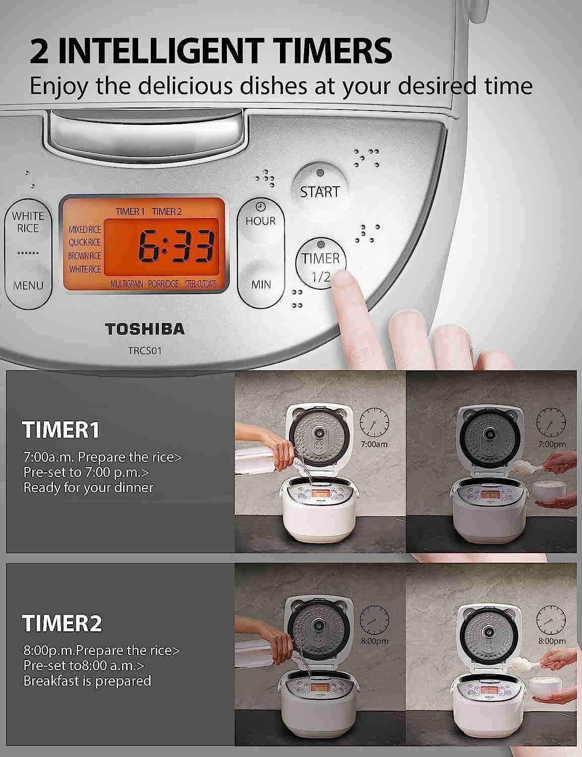Toshiba 12-Cup Rice Cooker with Fuzzy Logic, 7 Functions, Steamer Basket