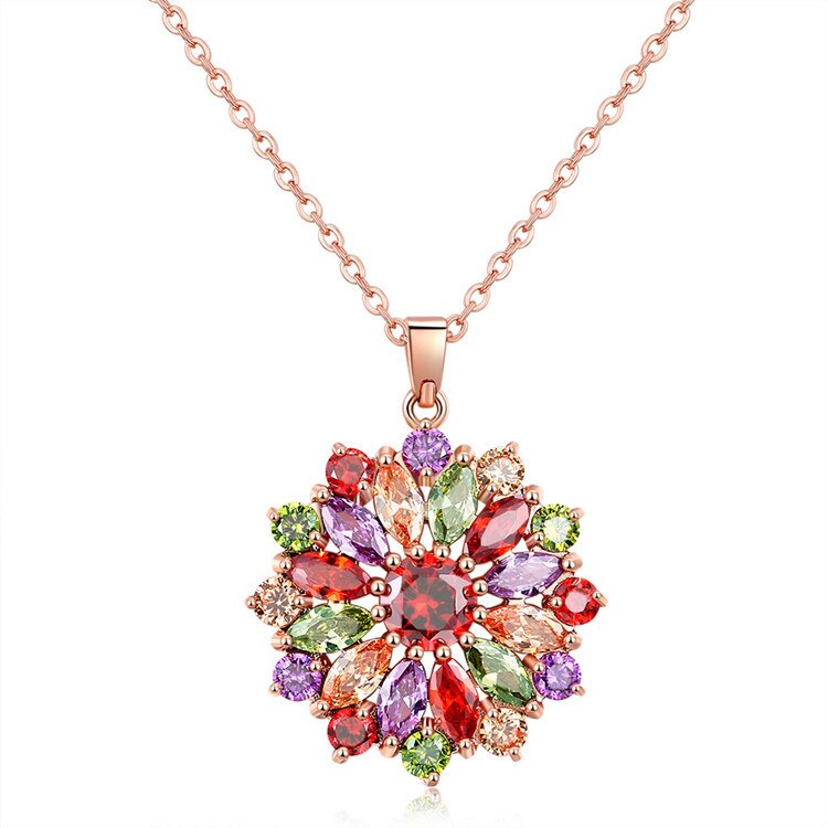 Stylish Zinc Alloy Rainbow Zircon Figaro Chain Necklace for Women