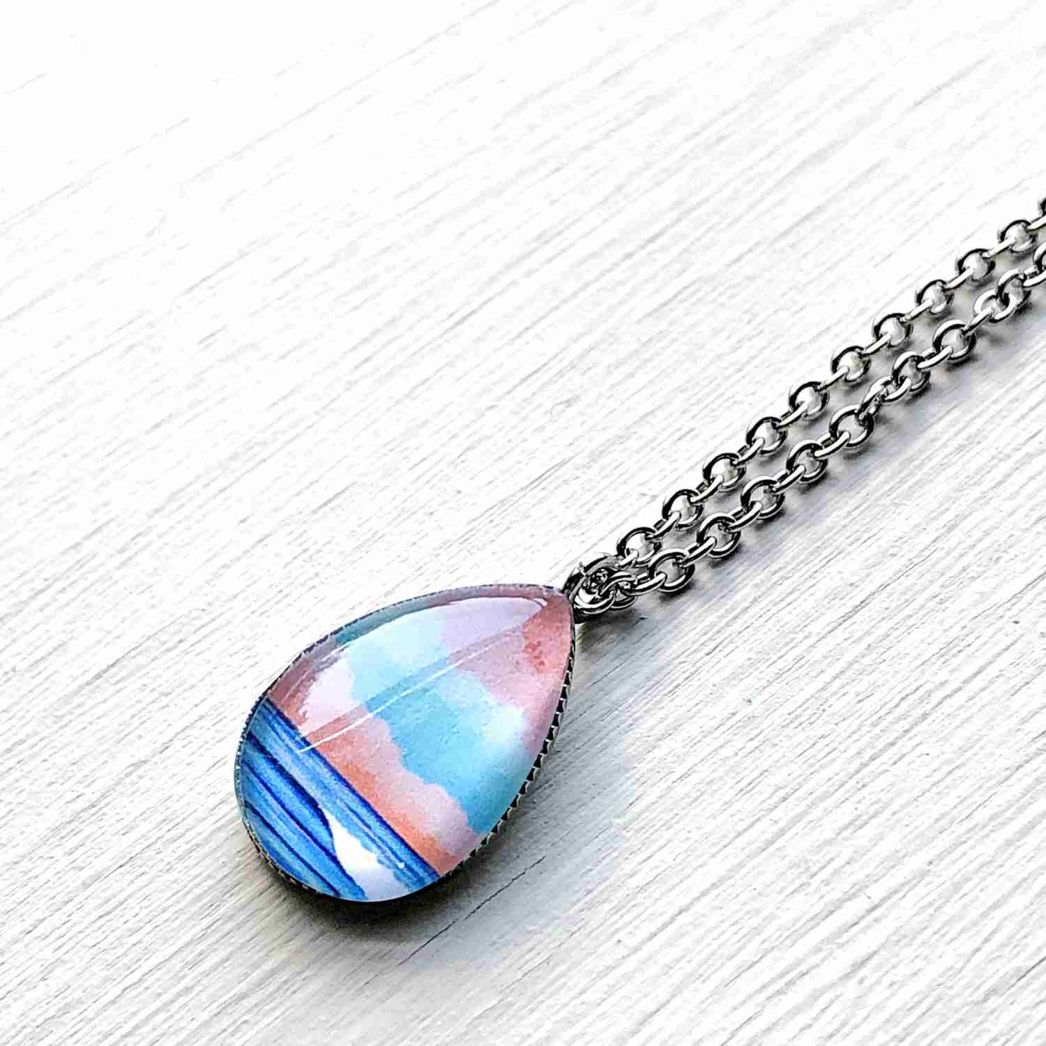 Handcrafted Graphic Seascape Glass Dome Necklace Set