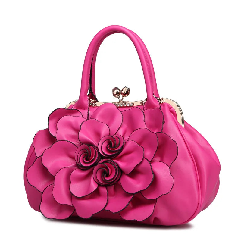Stylish Pink Flower Buckle PU Leather Crossbody Bag
