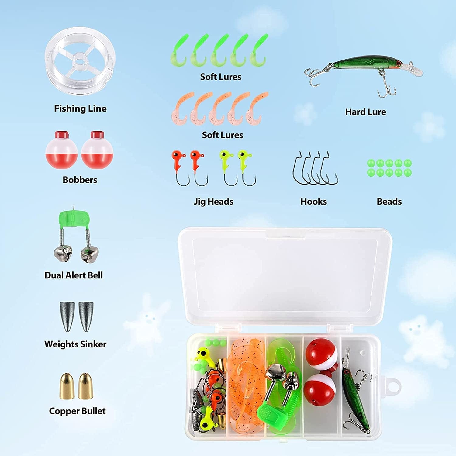 Children's Telescopic Fishing Kit, Starter Fishing Rod and Reel Set with Tackle Box