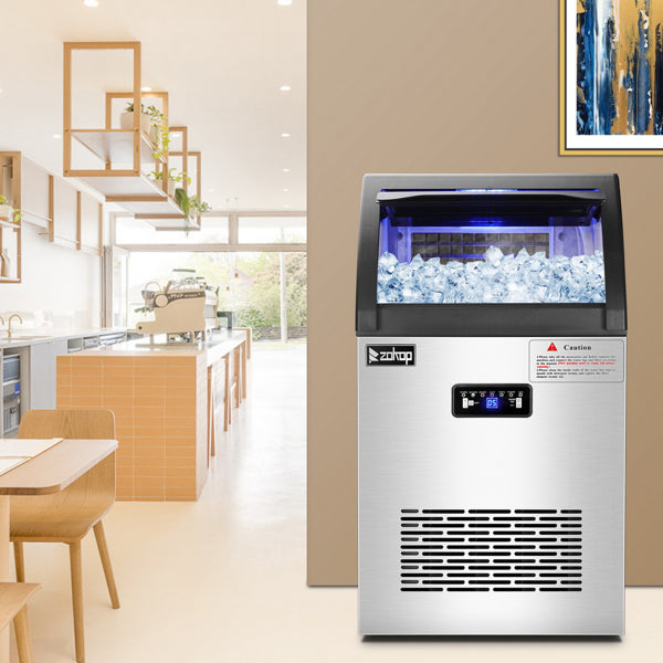 ZOKOP Stainless Steel Ice Maker Cube Machine, High-Capacity, Freestanding/Built-in