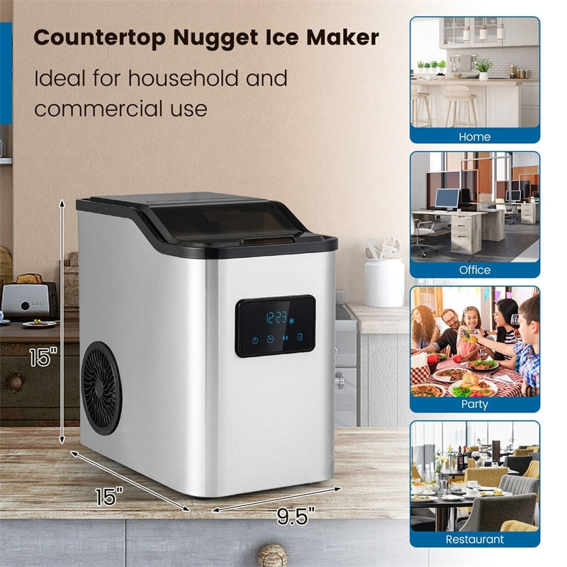 Portable Nugget Ice Maker - High-Capacity 60 lbs/Day Stainless Steel Machine