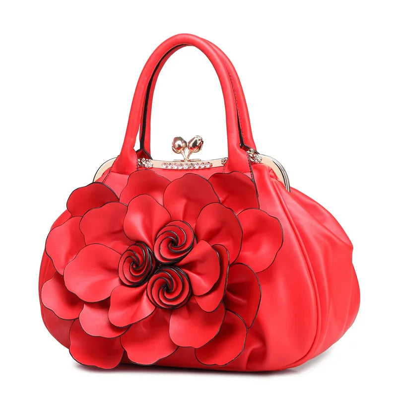Stylish Pink Flower Buckle PU Leather Crossbody Bag