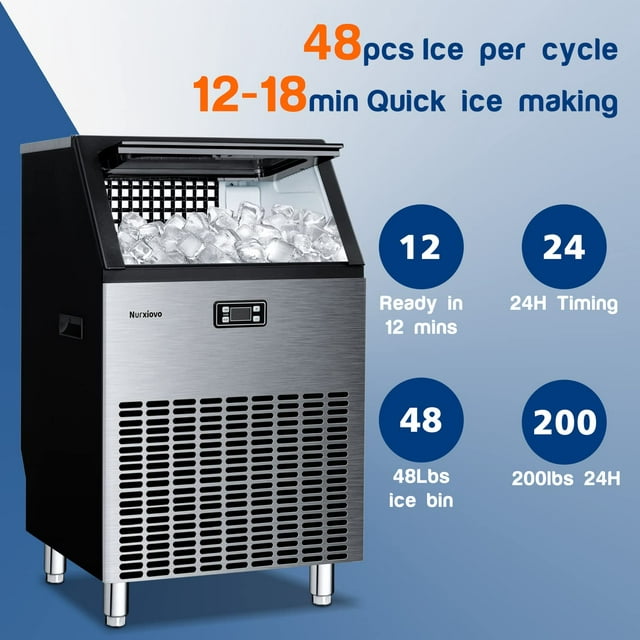 Auseo High-Efficiency Nugget Ice Maker, 200lbs/Day, Auto-Clean, Smart LCD Panel