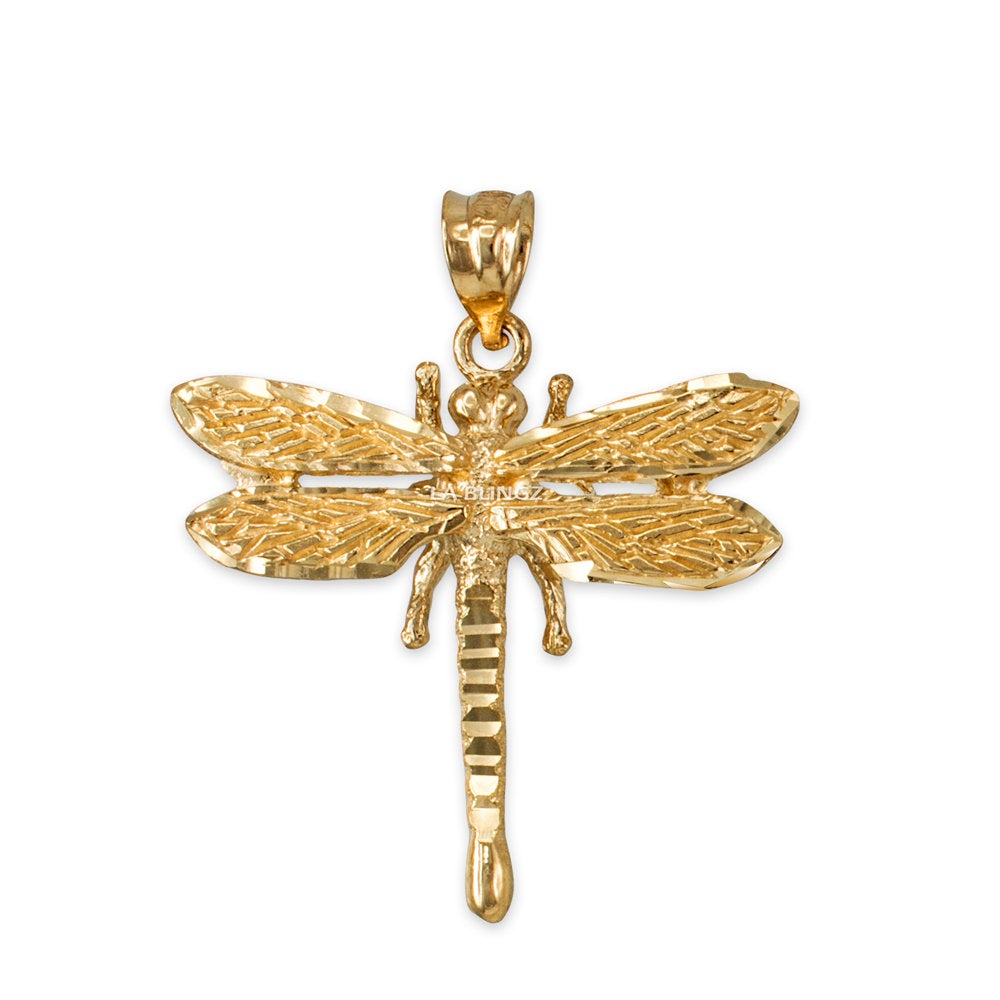 Glamorous Dragonfly Diamond-cut Gold Pendant Necklace