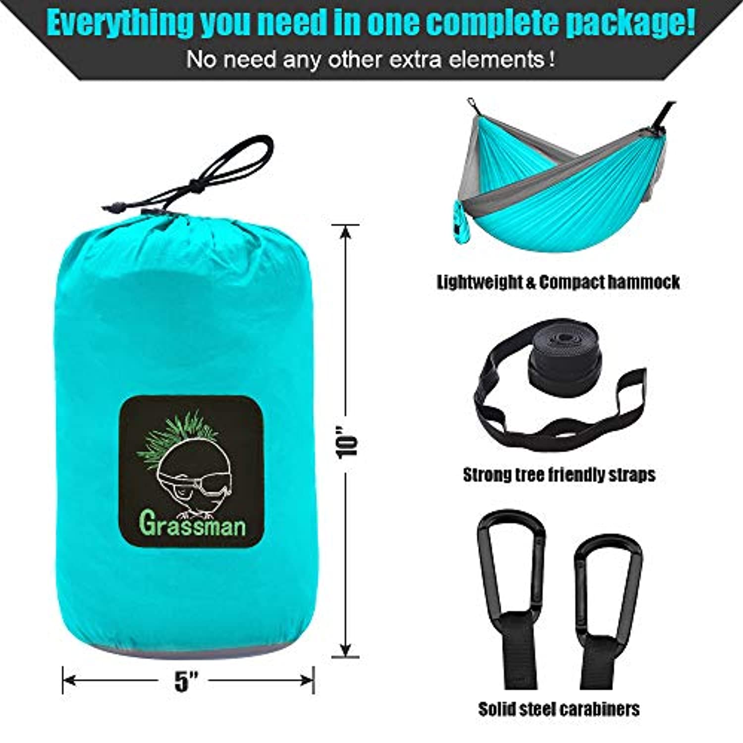 Grassman Lightweight Portable Hammock, Double & Single Use, Outdoor & Indoor