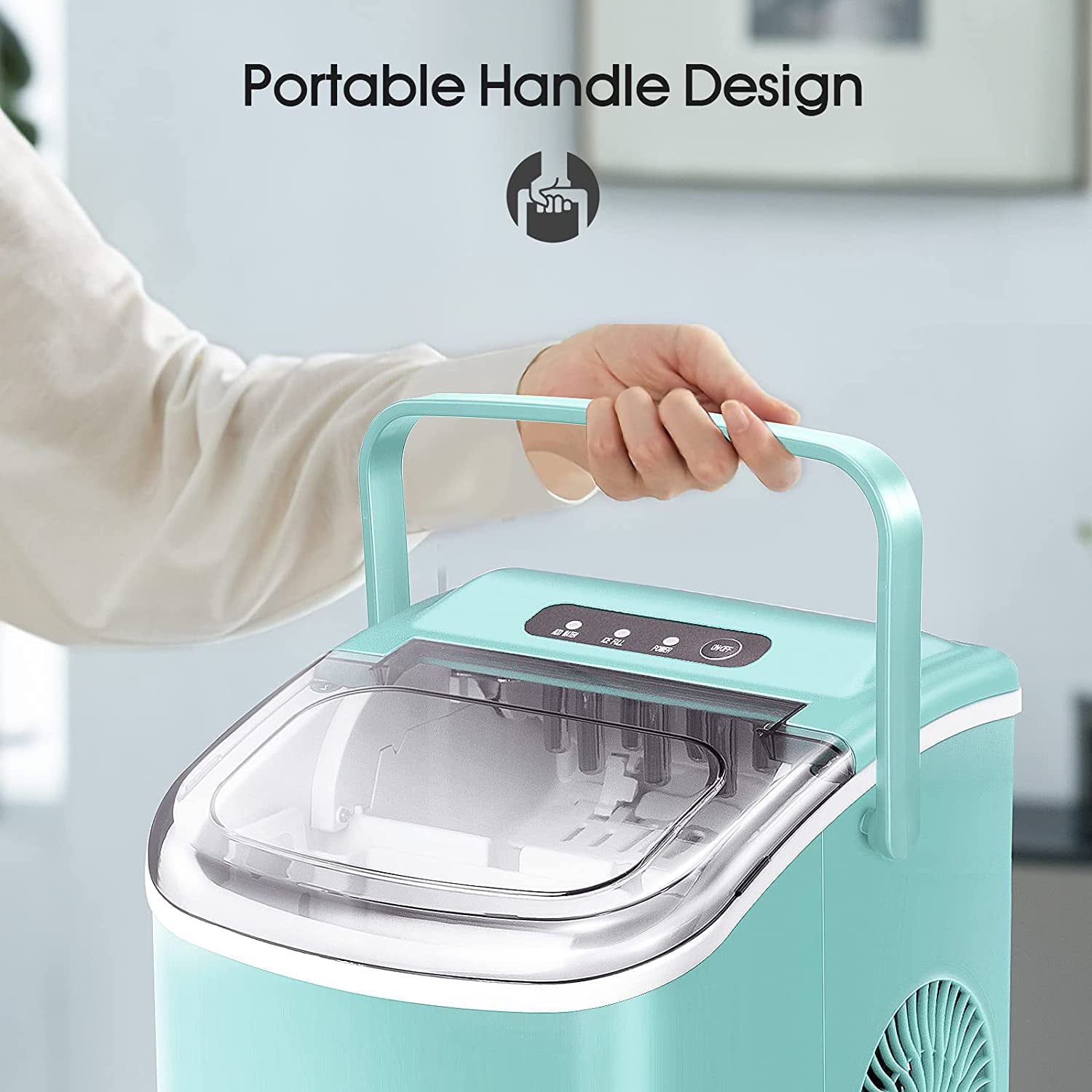 Auseo Compact Ice Maker, 9 Cubes in 8 Mins, 26 lbs Daily, Self-Cleaning