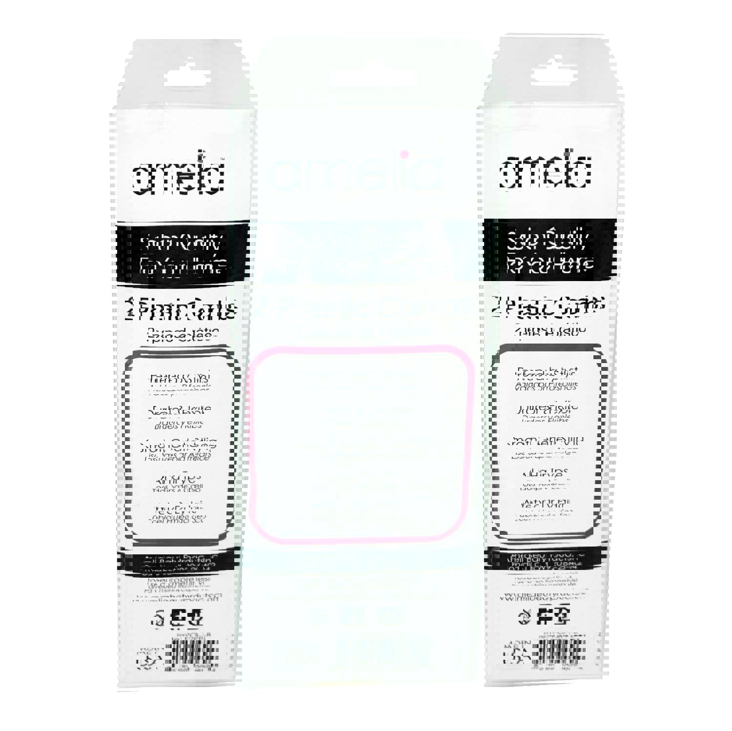 Amelia Beauty 7" Black Wide Tooth Pick Comb, 2-Pack, USA Made, Professional Hair Styling Tool