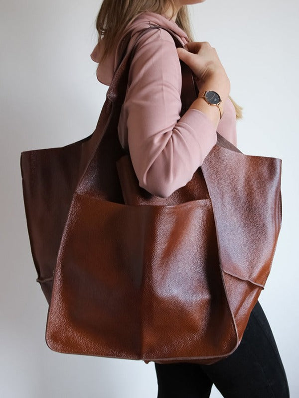 Stylish Large Capacity Soft Leather Shoulder Tote Bag