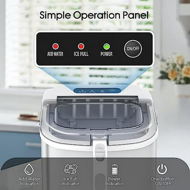 KISSAIR Compact Ice Maker - 26lbs in 24h, Self-Cleaning, Bullet-Shaped Cubes