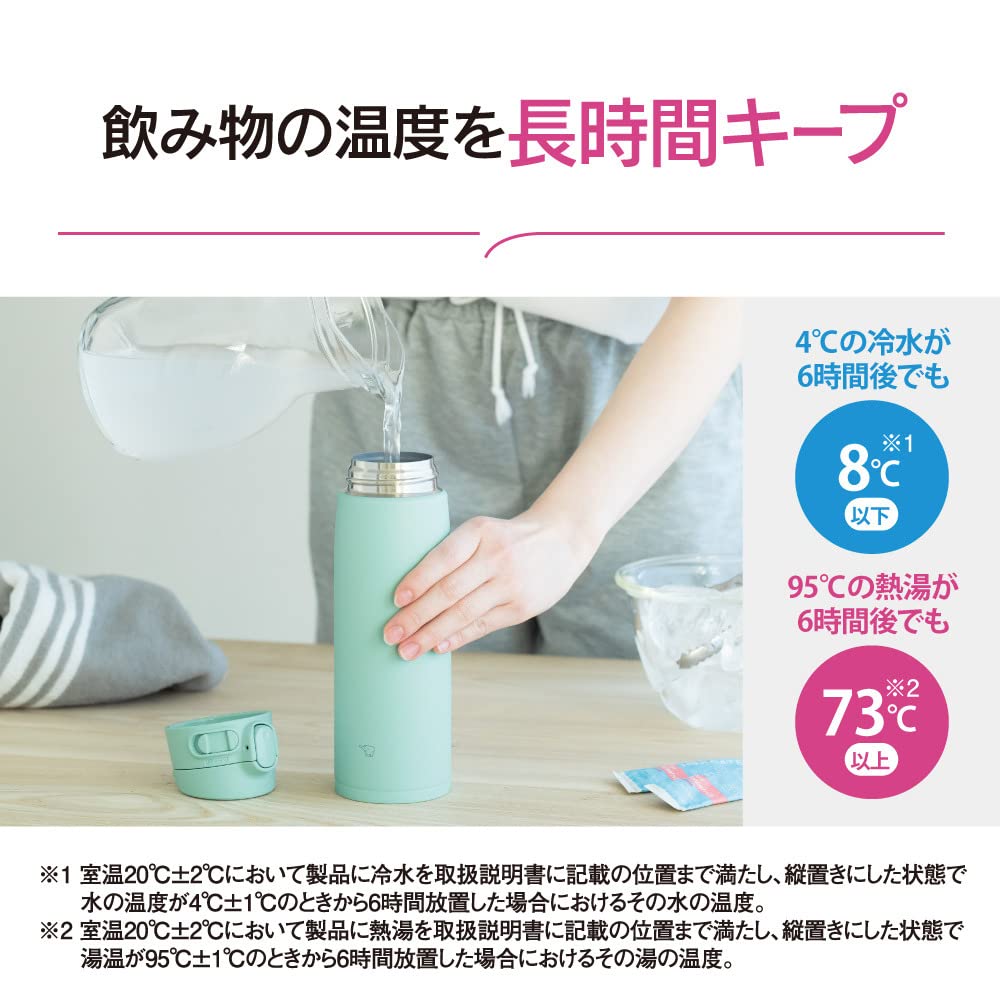 Zojirushi Mint Blue Stainless Steel Water Bottle - Large 600ml Capacity