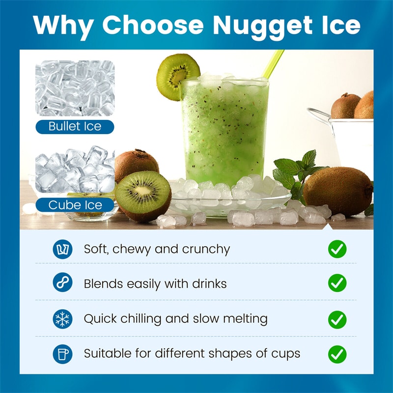 Portable Nugget Ice Maker - High-Capacity 60 lbs/Day Stainless Steel Machine