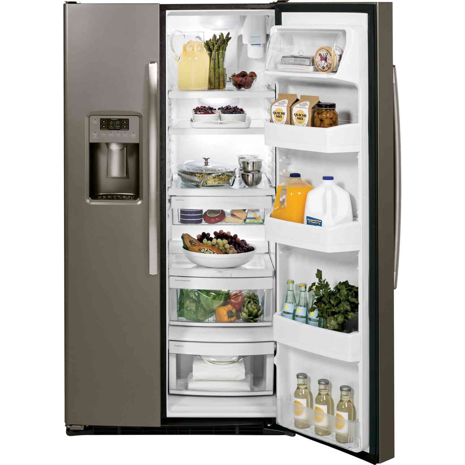 GE 25.3 cu. ft. Side-by-Side Refrigerator with Adjustable Shelves and LED Lighting