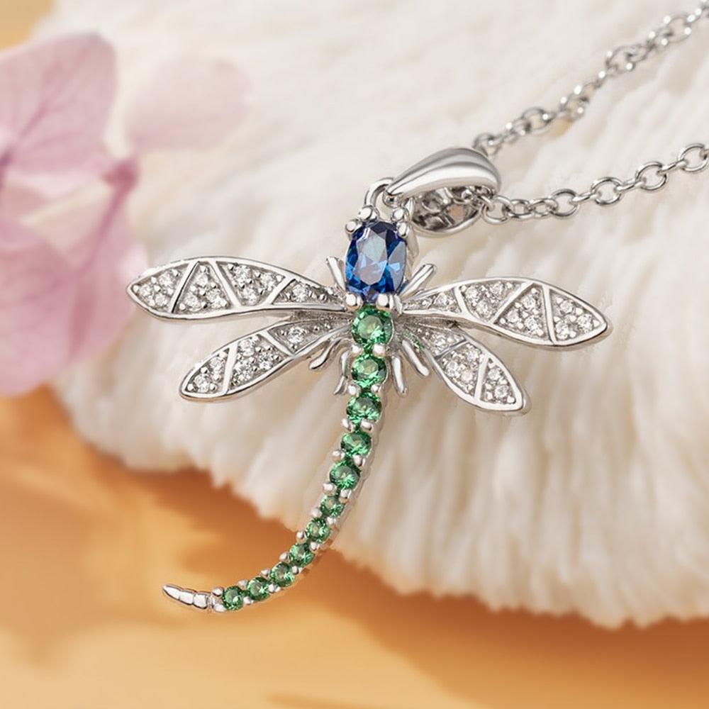 Glamorous Brass Dragonfly Pendant Necklace with Cubic Zirconia