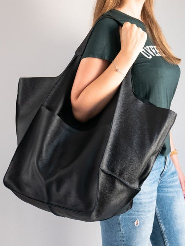 Stylish Large Capacity Soft Leather Shoulder Tote Bag