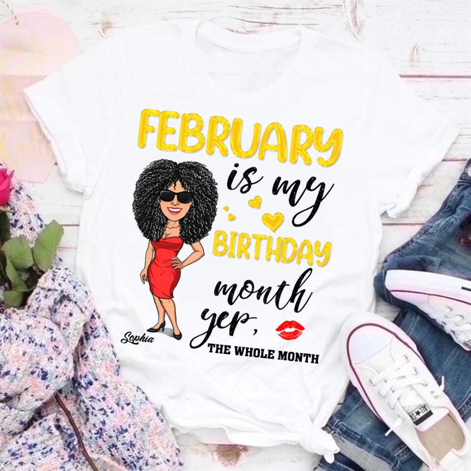 February Birthday Queen Shirt, Custom-Made for February-born Ladies
