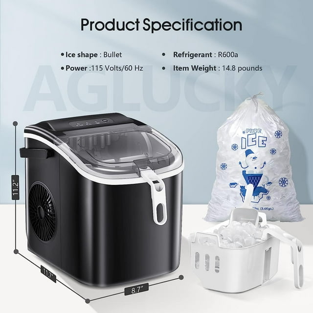 Auseo Countertop Ice Maker, Portable and Stylish with Self-Cleaning, 26lbs/Day