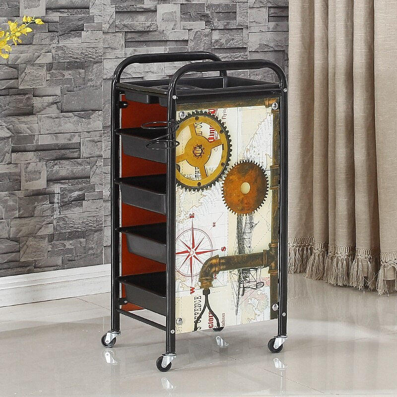 Vintage-Style Metal Salon Trolley with Multi-Level Storage