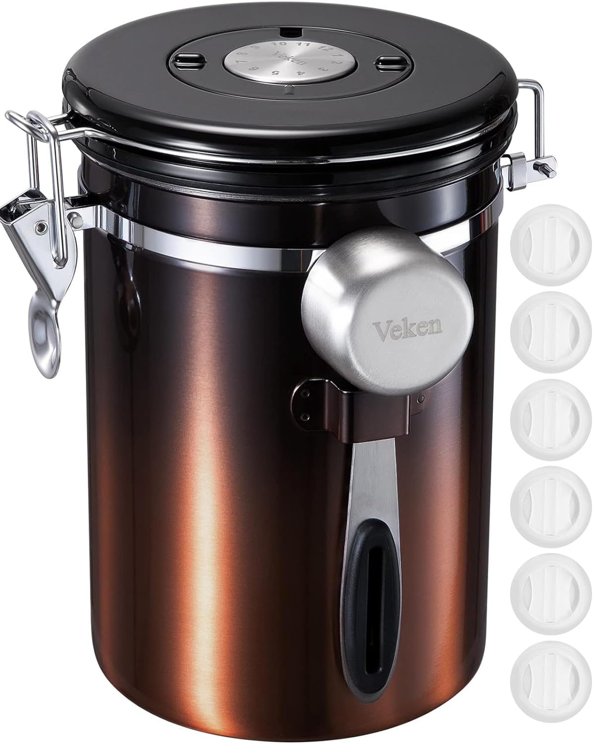 Braviie Copper Airtight Coffee Canister, 22oz Stainless Steel Container with CO2 Valve and Date Tracker