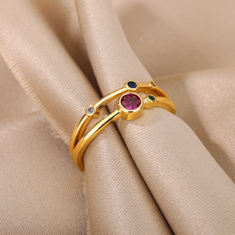 Stylish Women's Gold-Tone Stainless Steel Zirconia Rings