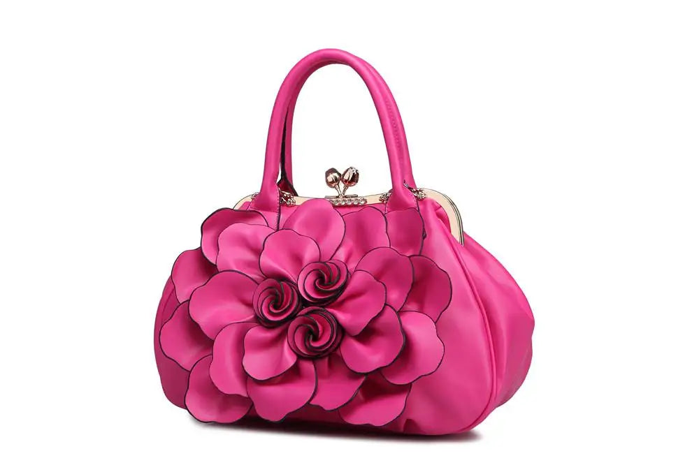 Stylish Pink Flower Buckle PU Leather Crossbody Bag