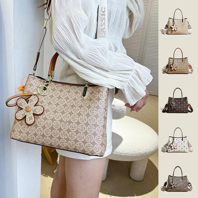 Elegant Floral Print Tote Bag with Pendant for Women